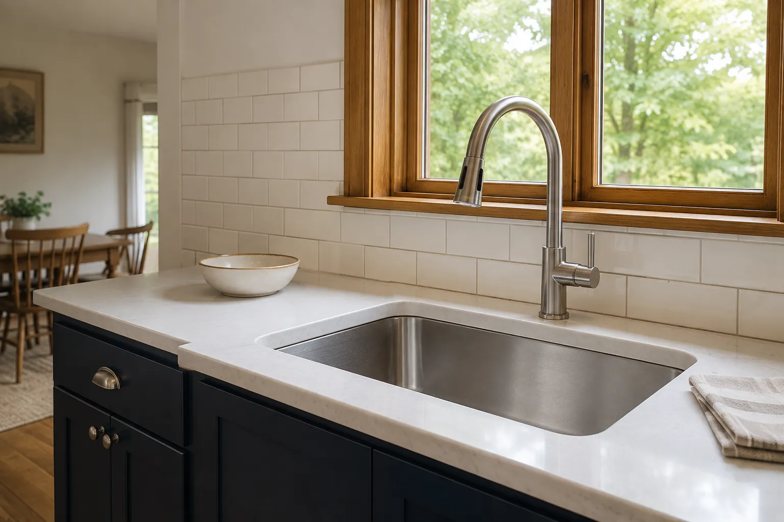 kitchen with a stainless-steel sink and faucet