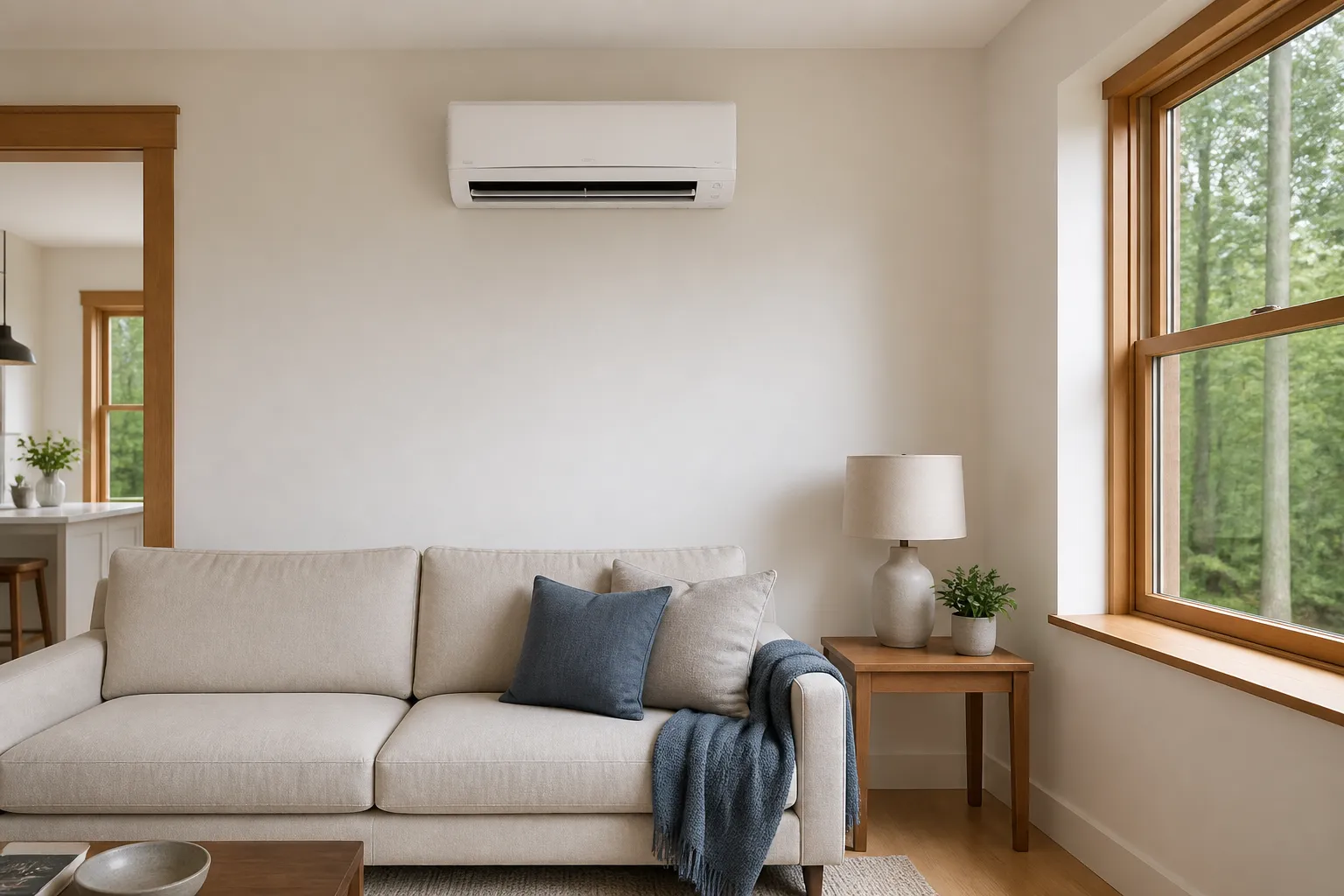 wall-mounted mini-split in a bright living room
