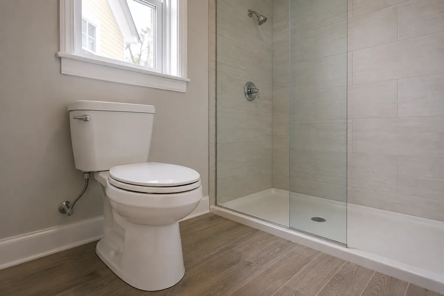 bathroom with a white toilet and tiled walk-in shower